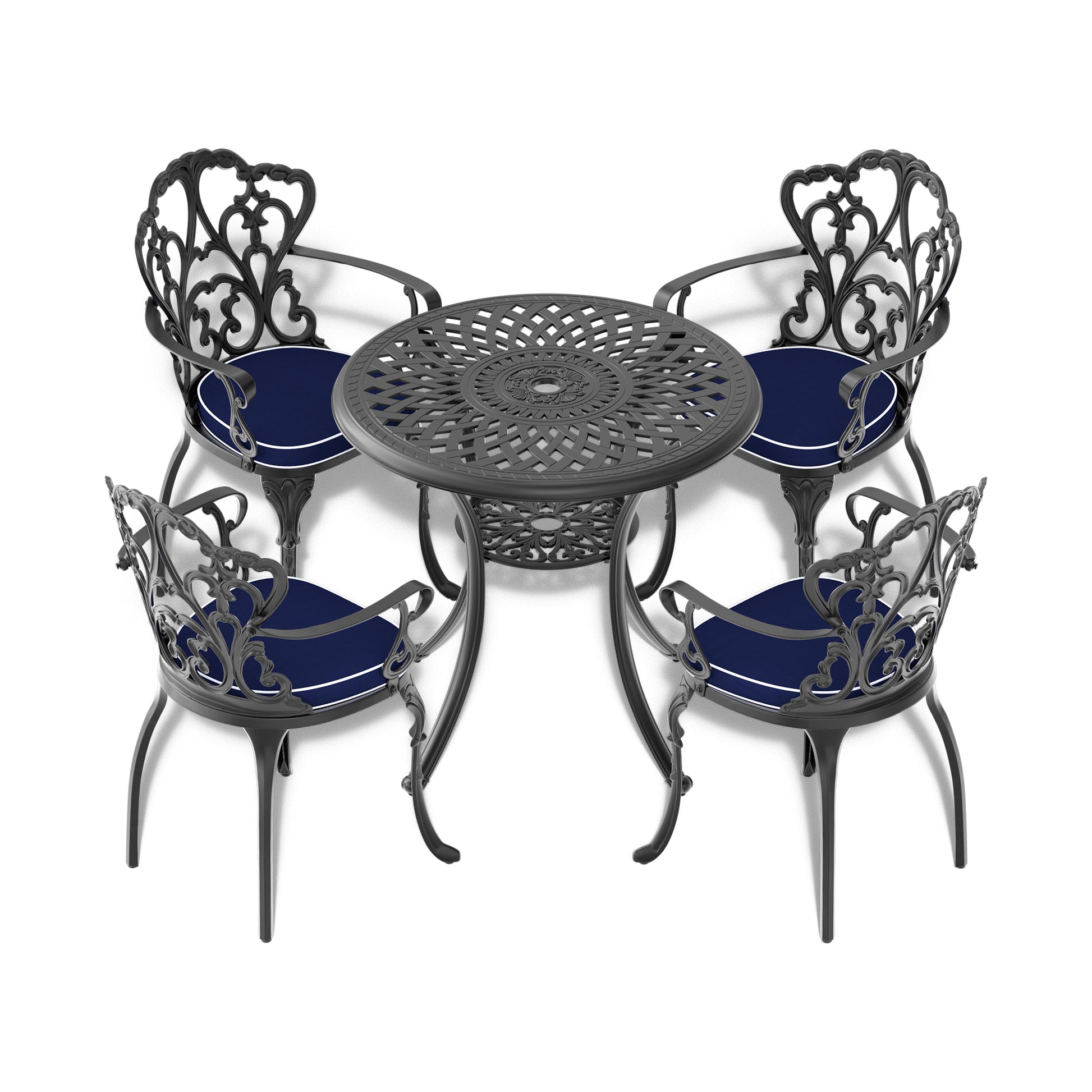 30.71 Inch Cast Aluminum Patio Dining Table With Black Frame And Umbrella Hole Dining Set Black Rust Resistant Frame Garden & Outdoor Complete Patio Sets Aluminium