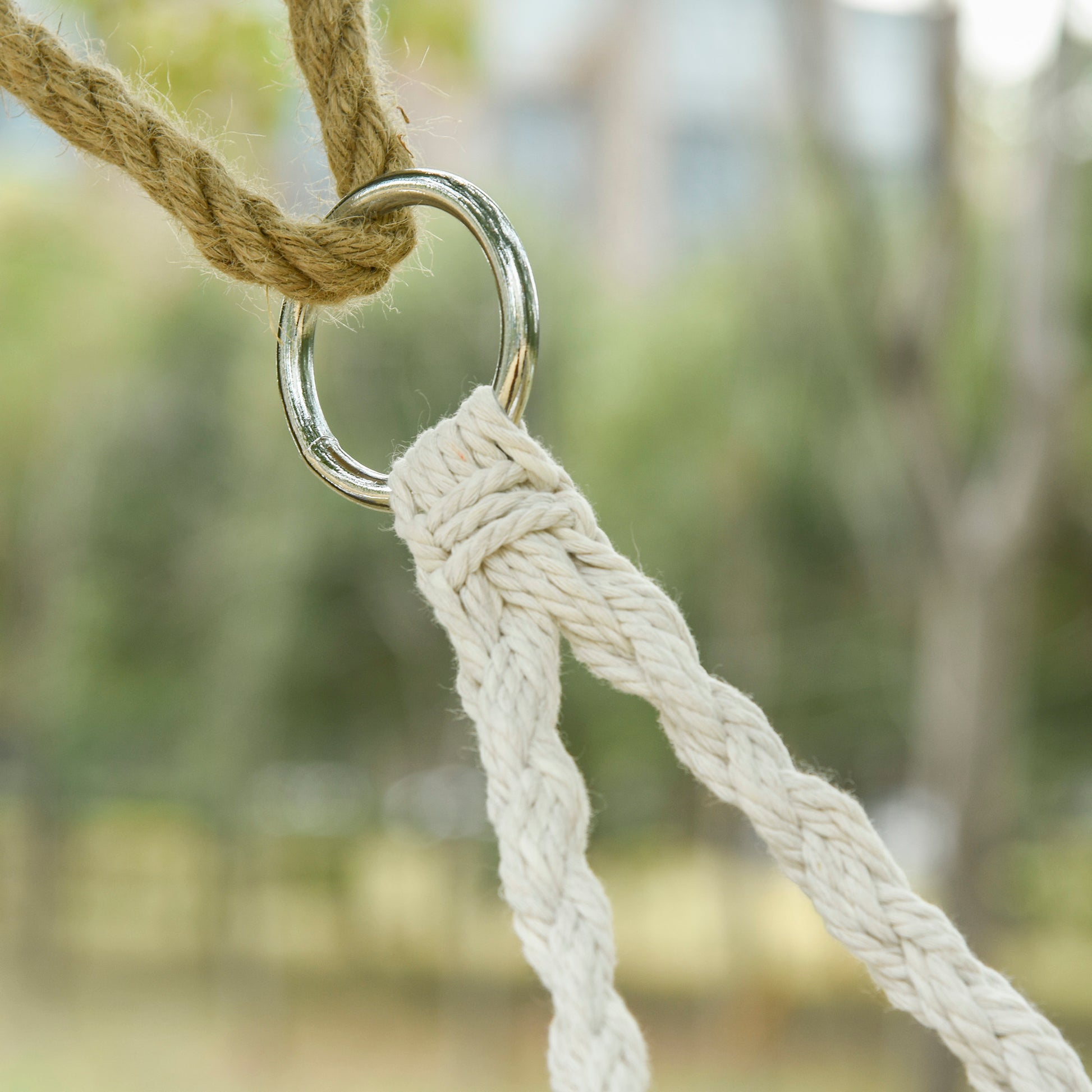 Outsunny 2 Person Hammock Chair Macrame Swing With Soft Cushion, Hanging Cotton Rope Chair For Indoor Outdoor Home Patio Backyard, White White Steel