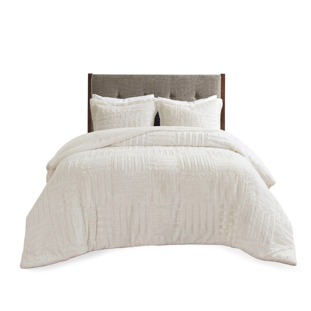 Fur Down Alternative Comforter Mini Set Queen Ivory Faux Fur