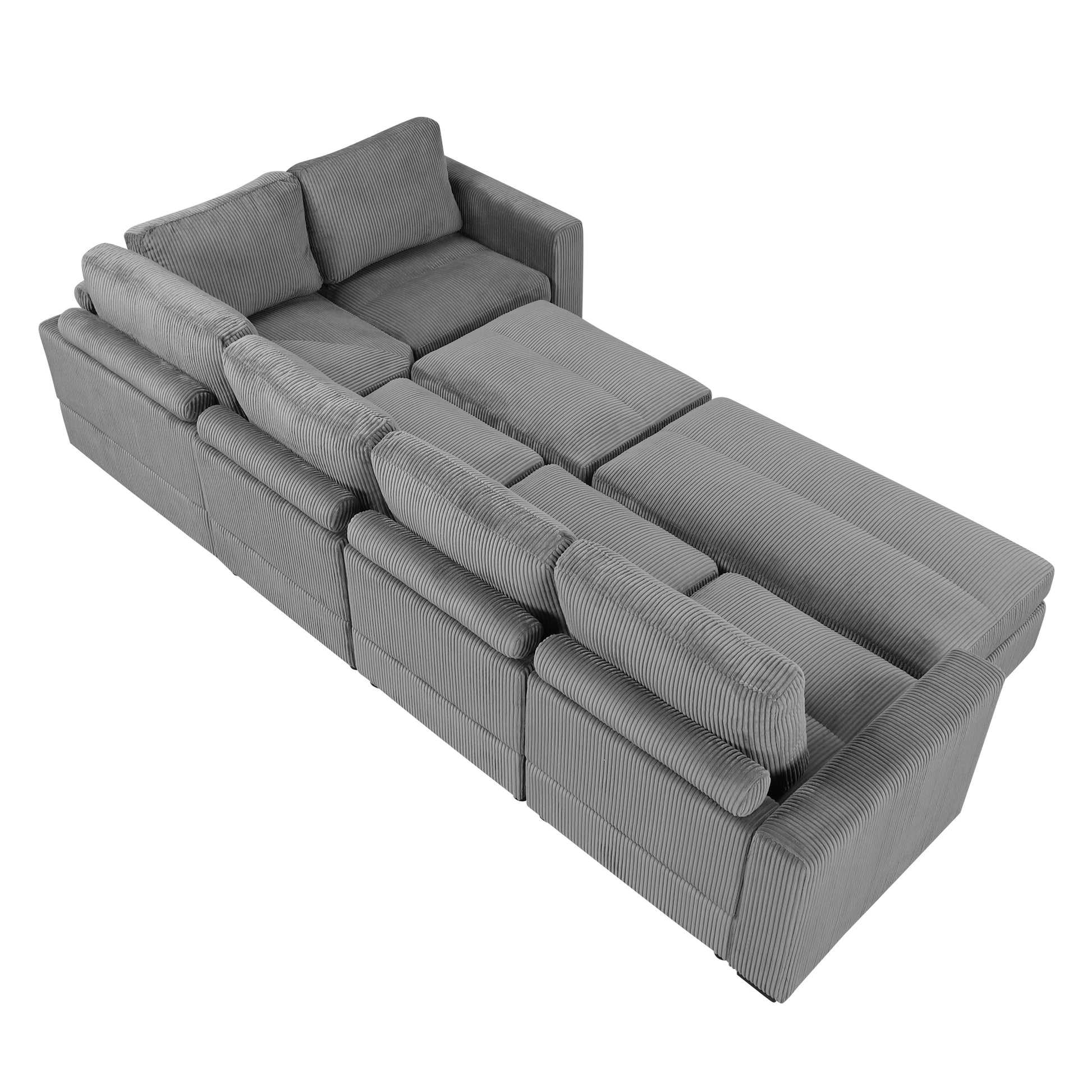 121.3" Sectional Couch Sofa Bed Modular Sofa With Two Movable Ottomans For Living Room Old Sku:N719S001640E , Gray Gray Foam Corduroy 7 Seat