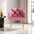 Set Of 2 Luxury Handmade Accent Chair With Gold Legs, Modern Velvet Armchair For Living Room And Bedroom Pink Foam Velvet