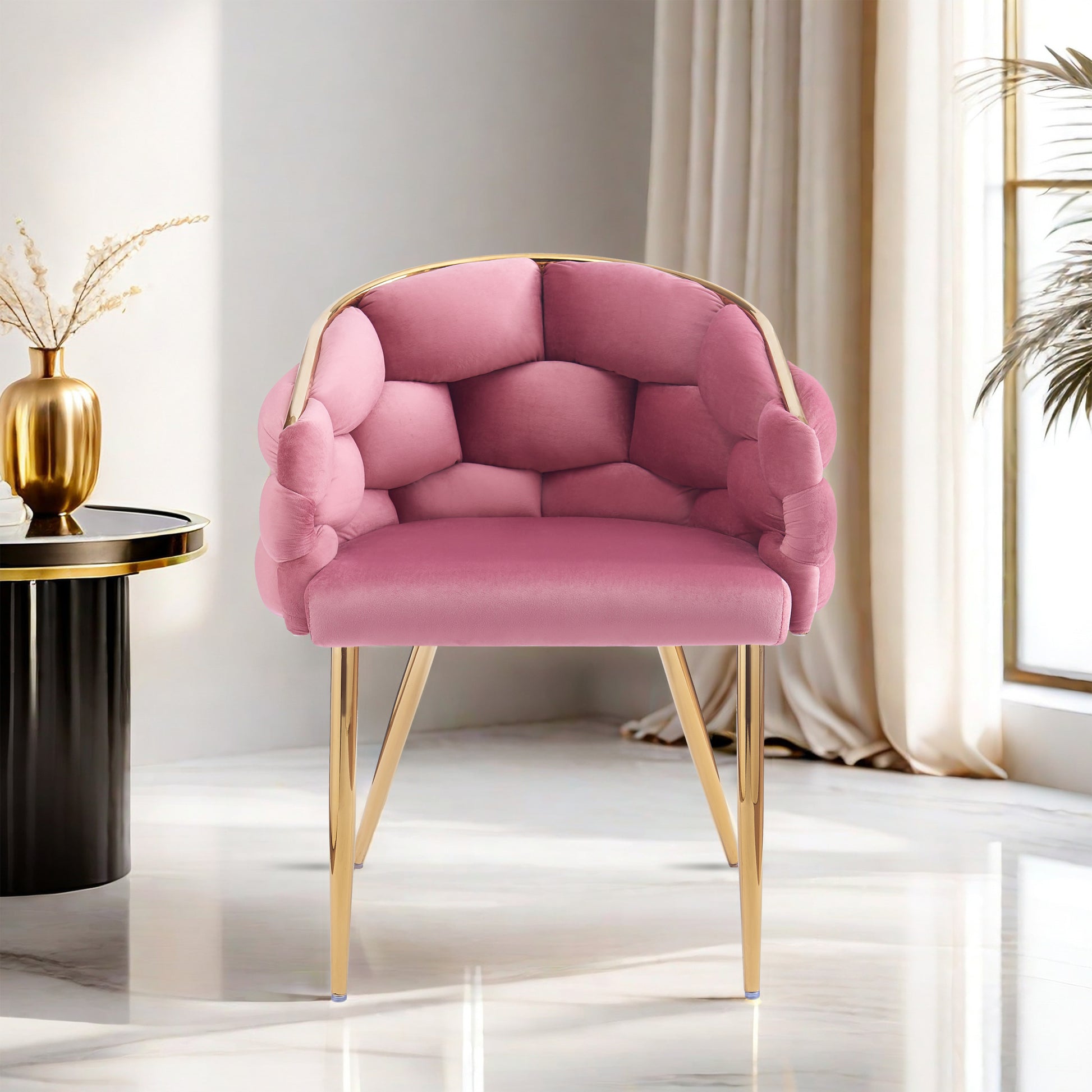 Set Of 2 Luxury Handmade Accent Chair With Gold Legs, Modern Velvet Armchair For Living Room And Bedroom Pink Foam Velvet