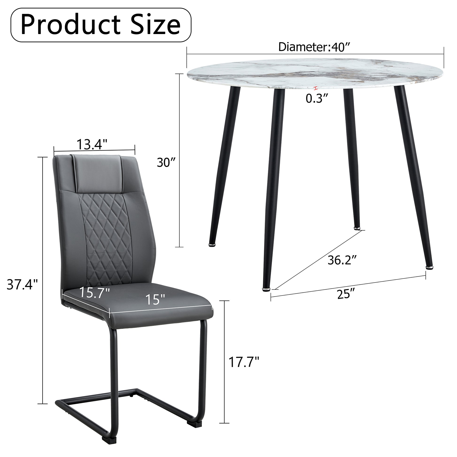 Table And Chair Set. Large Modern White Imitation Marble Patterned Round Table With Black Metal Legs. Nice Minimalism, Comfortable Seats And Black Metal Legs. White Gray Seats 4 Glass Metal