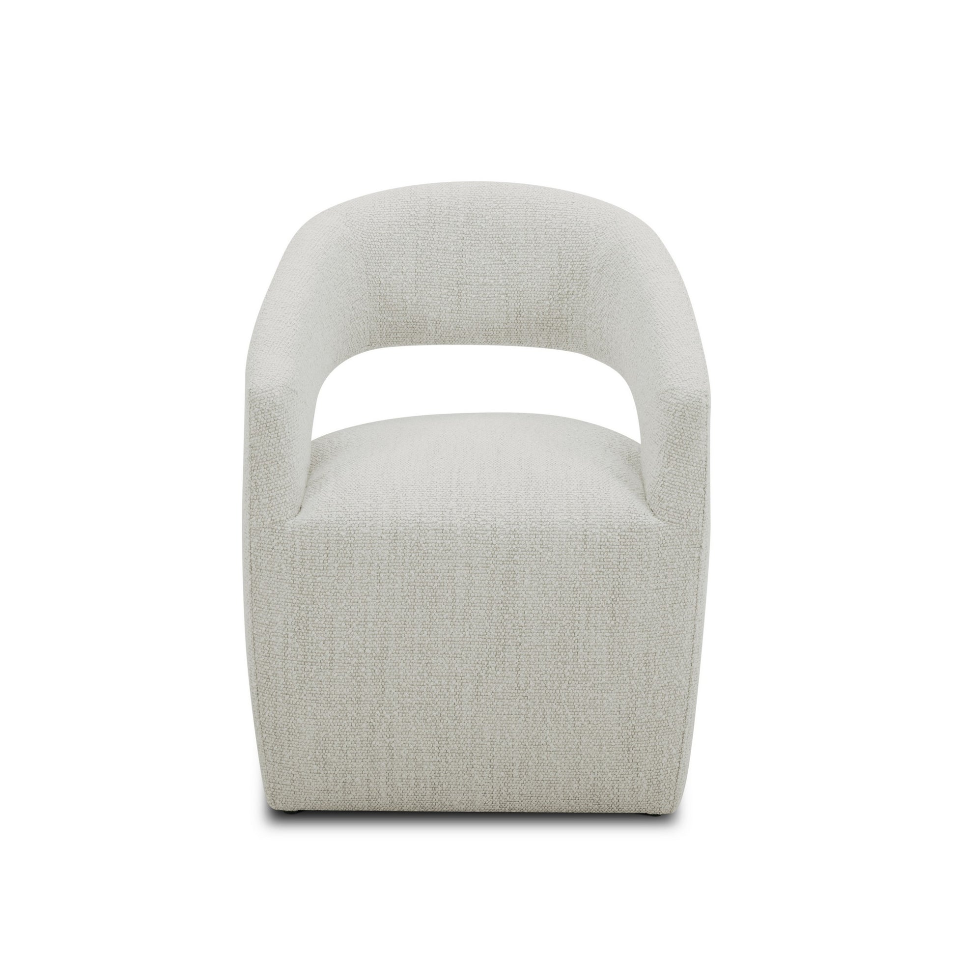 26 Inch Accent Armchair, Textured Cream Fabric, Curved Cutout Backrest Cream Fabric