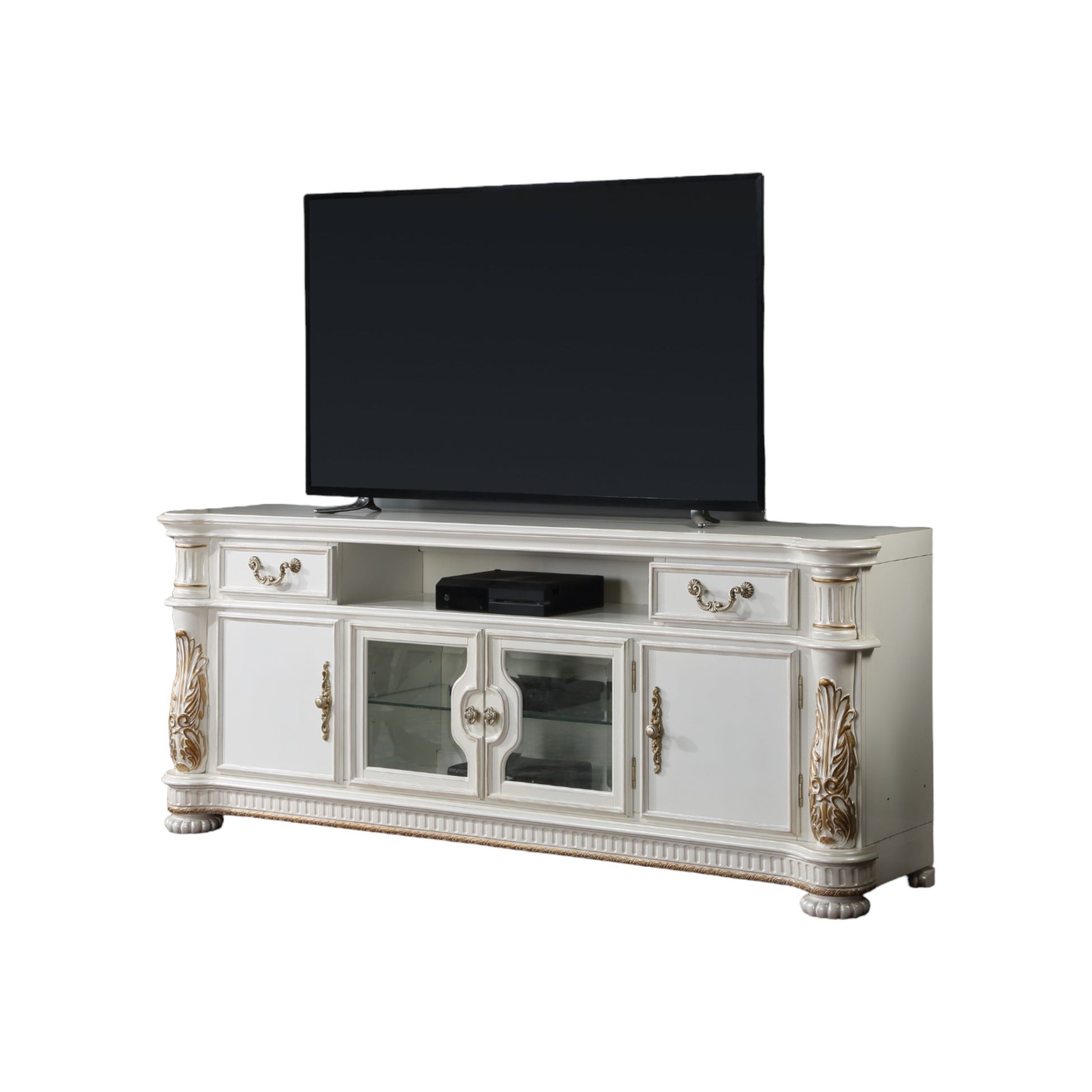 Vendome Tv Stand, Antique Pearl Finish Lv01521 White 80 89 Inches Wood