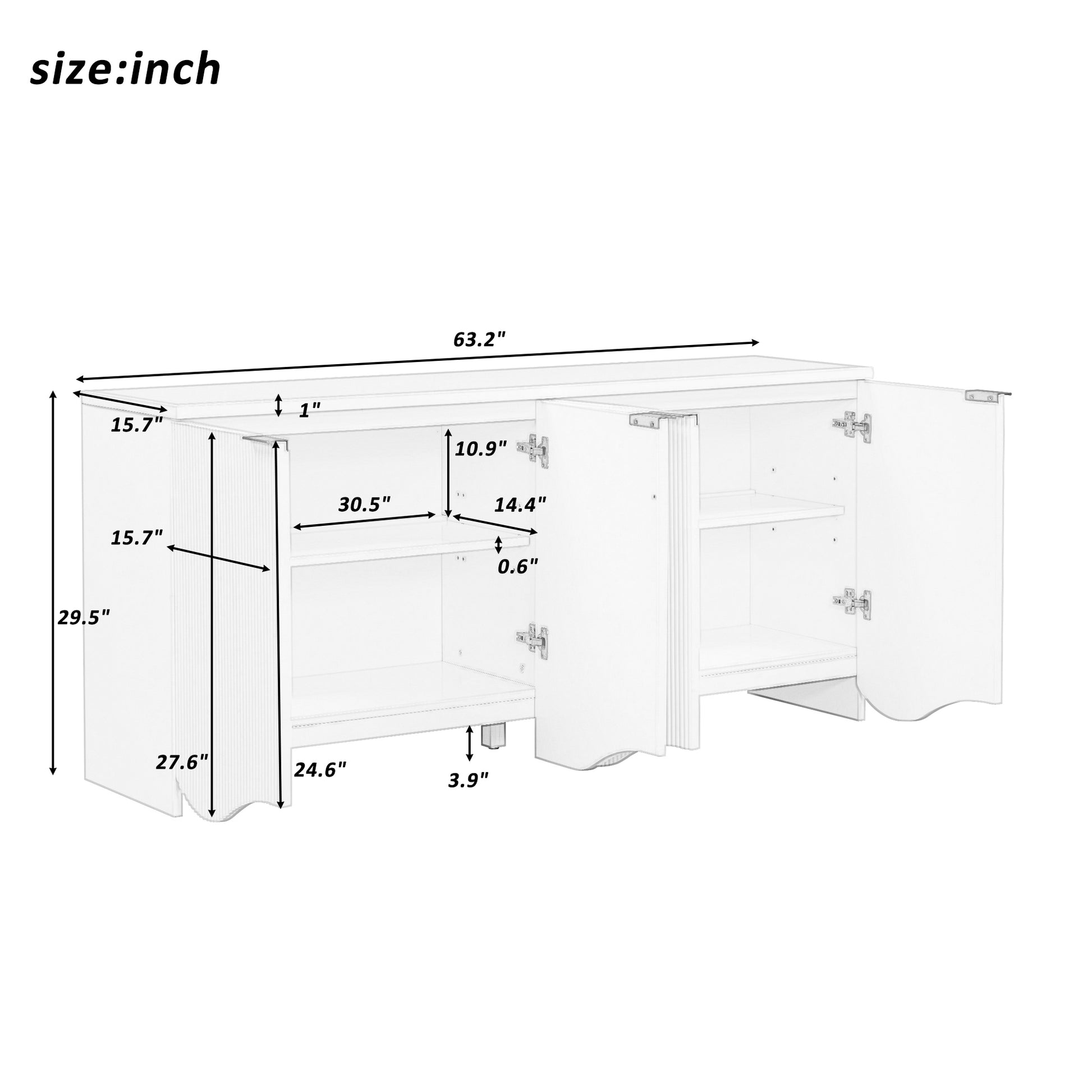 Vertical Stripes And Wavy Design Of A Four Door Cabinet Cabinet Suitable For Hallway, Entryway, Living Room 3 4 Spaces White Primary Living Space Artsy Mdf