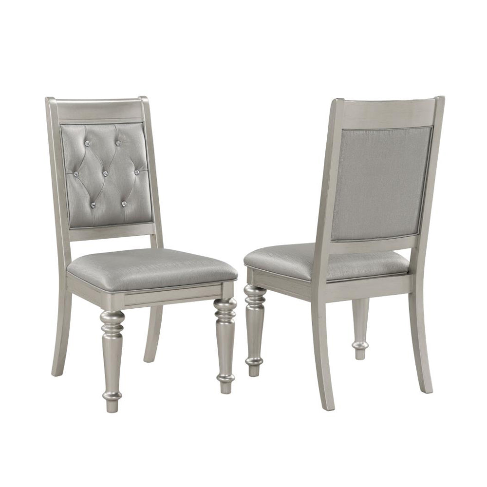 Set Of 2Upholstered Side Chairs In Metallic Platinum Solid Silver Dining Room Dining Chairs Tufted Back Set Of 2 Faux Leather,Mdf