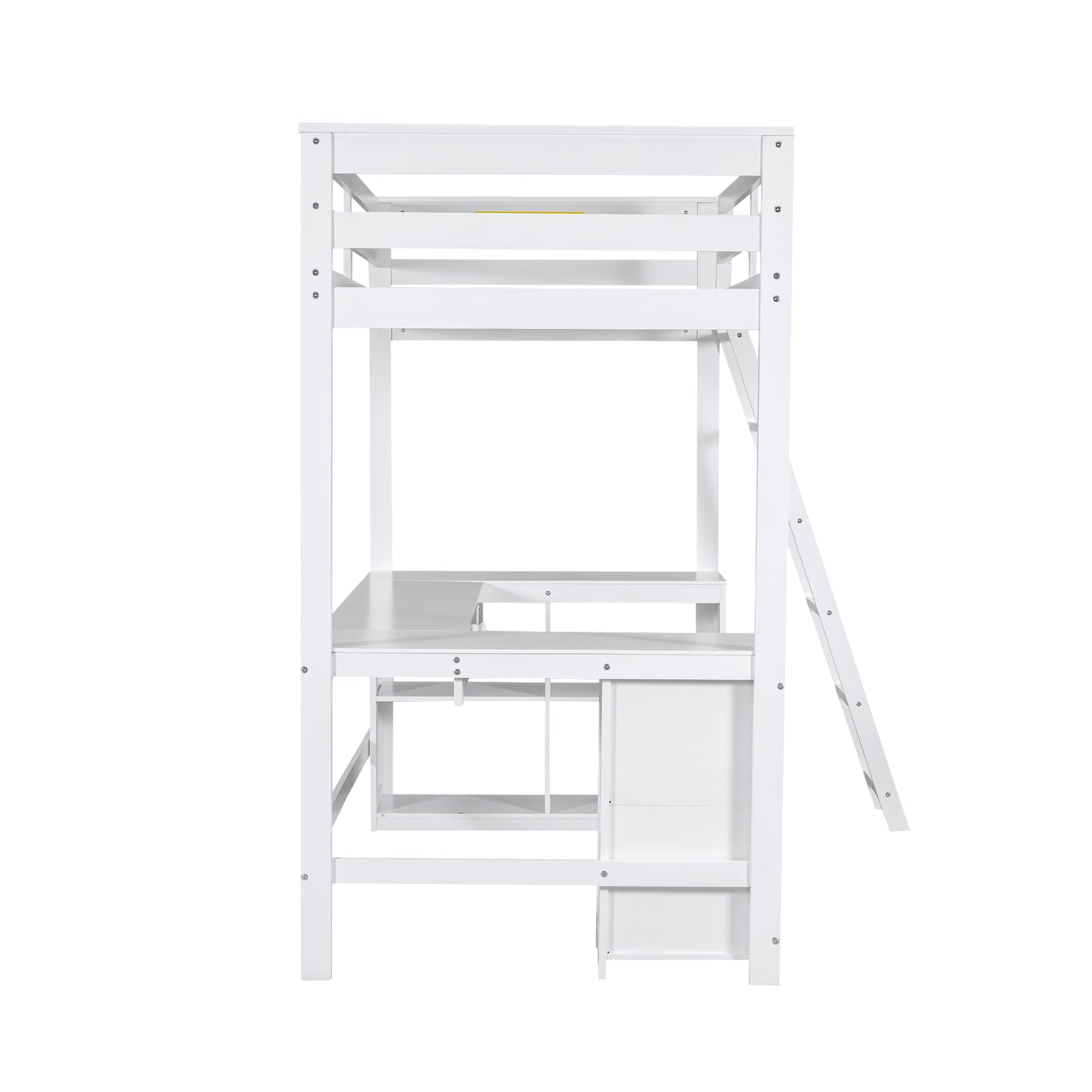 Twin Size Loft Bed With U Shaped Desk, Drawers And Storage Shelves, White Box Spring Not Required Twin White Wood Bedroom Solid Wood Mdf