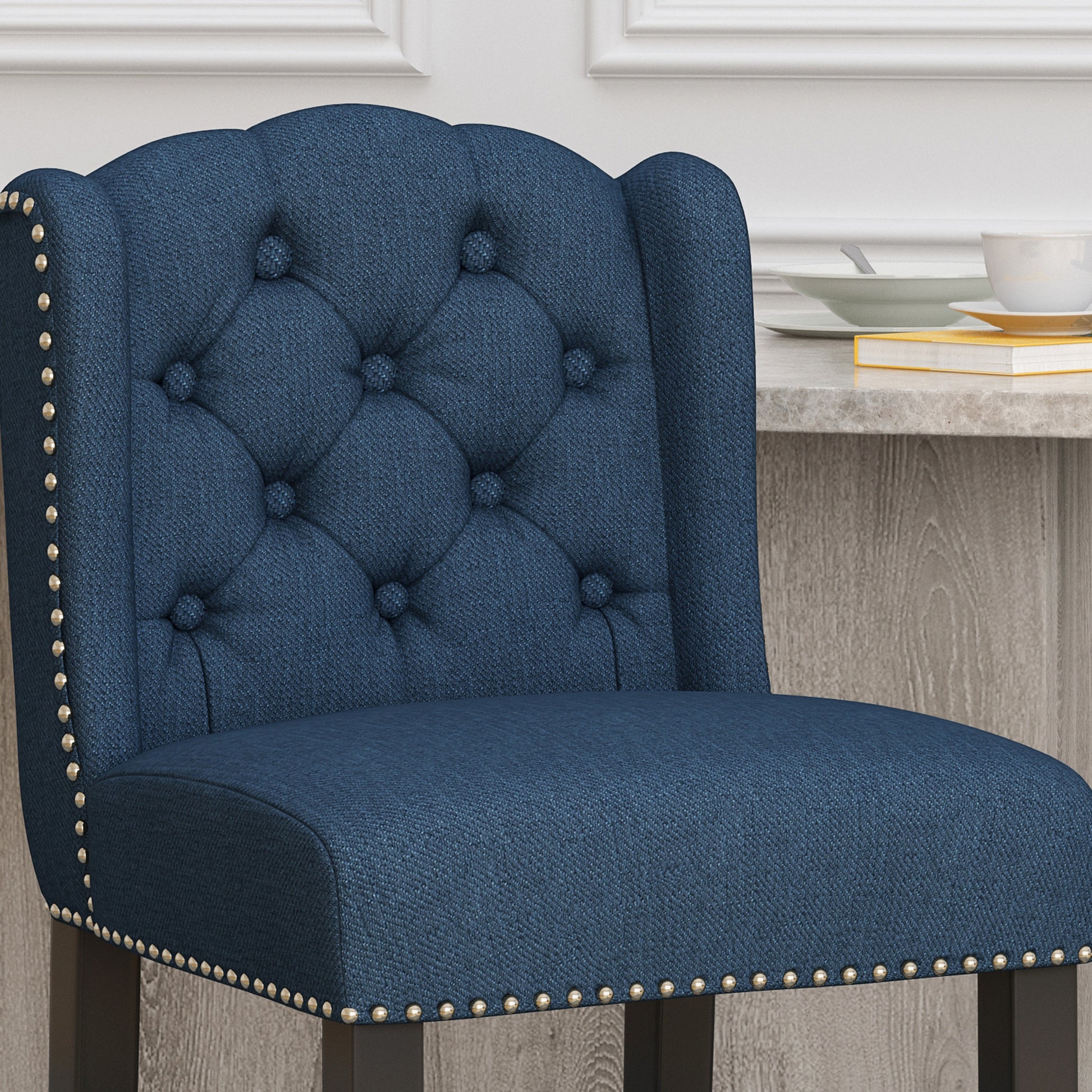 Vienna Contemporary Fabric Tufted Wingback 27 Inch navy blue-fabric