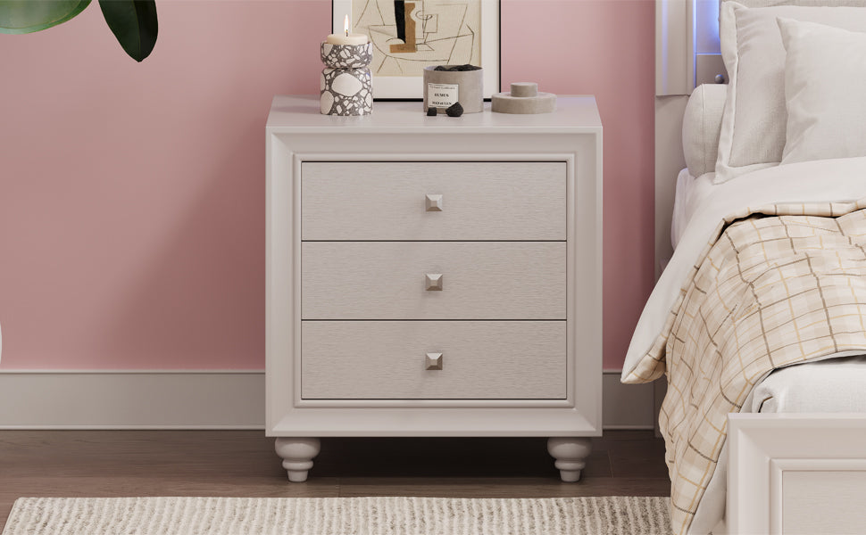 Modern Style Nightstand With 3 Drawers, Bed Side Table, End Table For Bedroom Living Room, Cream Grey Cream Grey Wood