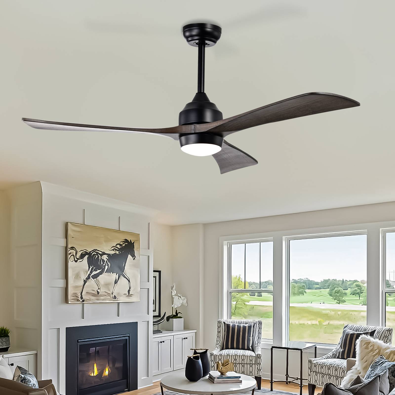 52" Ceiling Fan With Lights Remote Control,Quiet Dc Motor 3 Blade Ceiling Fans 6 Speed Levels,Reversible Ceiling Fan, For Patio Living Room, Bedroom, Office,Indoor. Matte Black Black Walnut Matte Black Contemporary,Farmhouse,Industrial Wood Iron