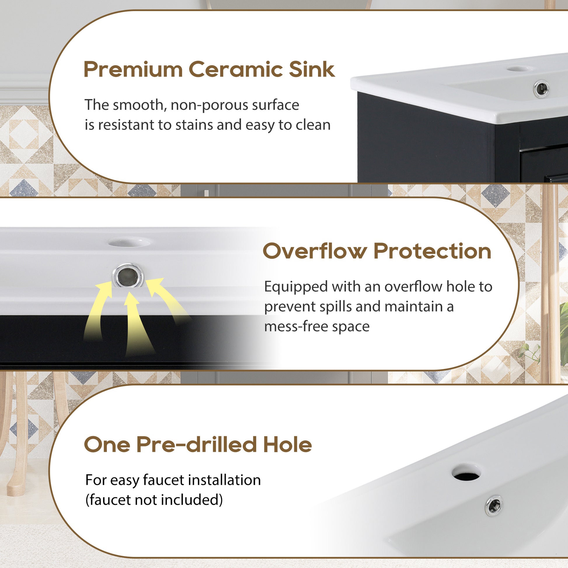 Viedo 20 Inch Modern Small Bathroom Vanity Cabinet With Ceramic Basin 20*15.5*33.3 Inches,Ample Storage,1 Soft Close Door Black Bathroom Solid Wood Mdf