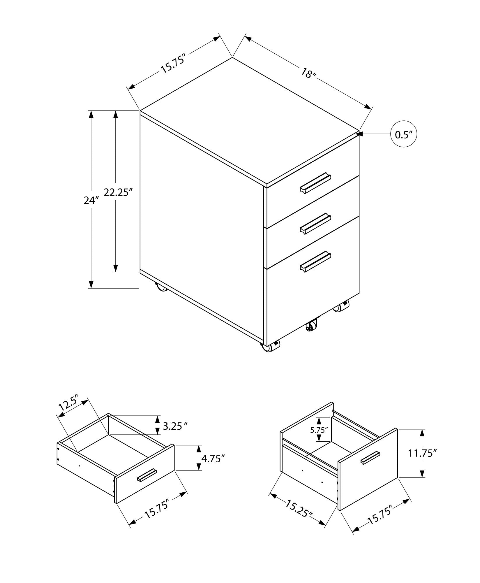 File Cabinet, Rolling Mobile, Storage Drawers, Printer Stand, Office, Work, Brown Laminate, Contemporary, Modern Brown Particle Board