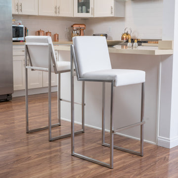 Barstool Set Of 2 White Metal & Wood