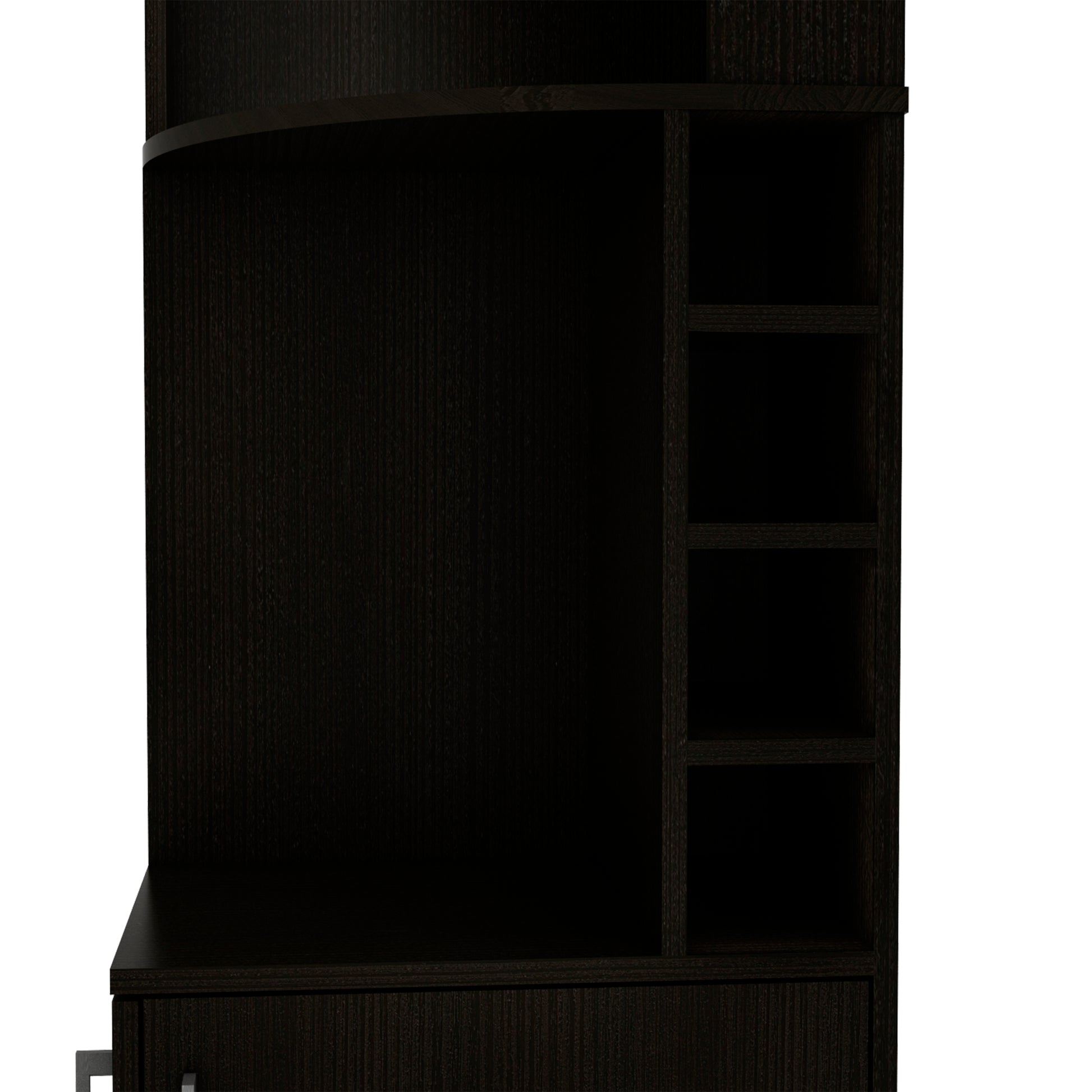 Corner Bar Cabinet 71" H, With Two Shelves At The Top, 1 Glass Holder, 8 Exterior Bottle Racks, 1 Central Shelf And A Lower Drawer With 2 Side Doors, Black Black Particle Board Particle Board