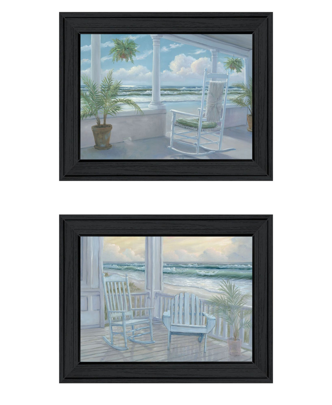 "Coastal Porch Relaxing" Framed Wall Art For Living Room, Wall Art Print For Home Decor, Bedroom Wall Art By Georgia Janisse Multicolor Wood Paper