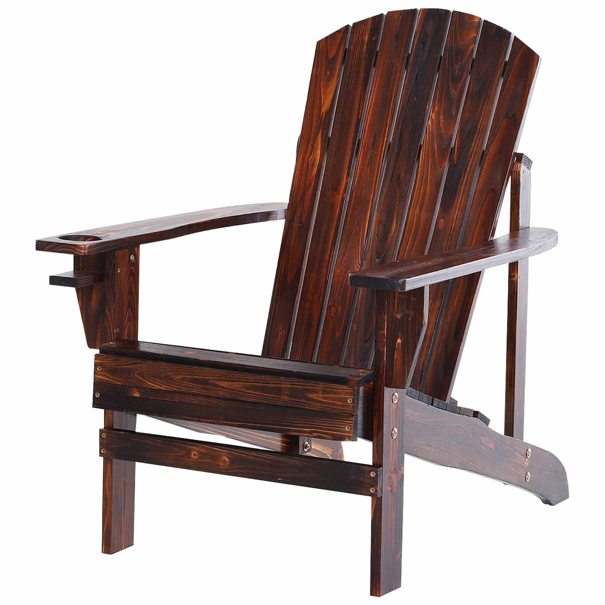 Outsunny Wooden Adirondack Chair, Outdoor Patio Lawn Chair With Cup Holder, Weather Resistant Lawn Furniture, Classic Lounge For Deck, Garden, Backyard, Fire Pit, Brown Black Brown Wood