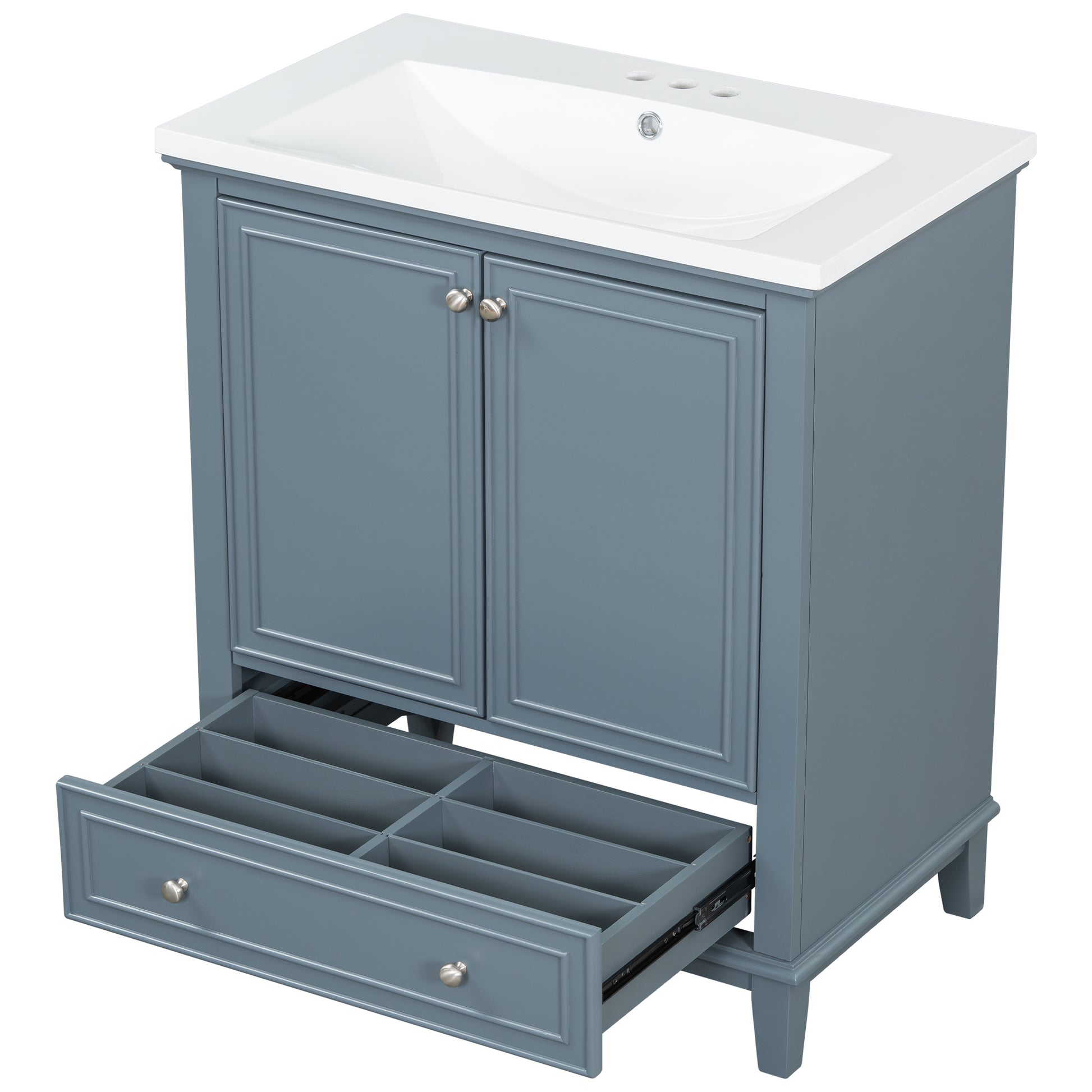 30" Bathroom Vanity With Sink Combo, Multi Functional Bathroom Cabinet With Doors And Drawer, Solid Frame And Mdf Board, Blue Blue Solid Wood Mdf