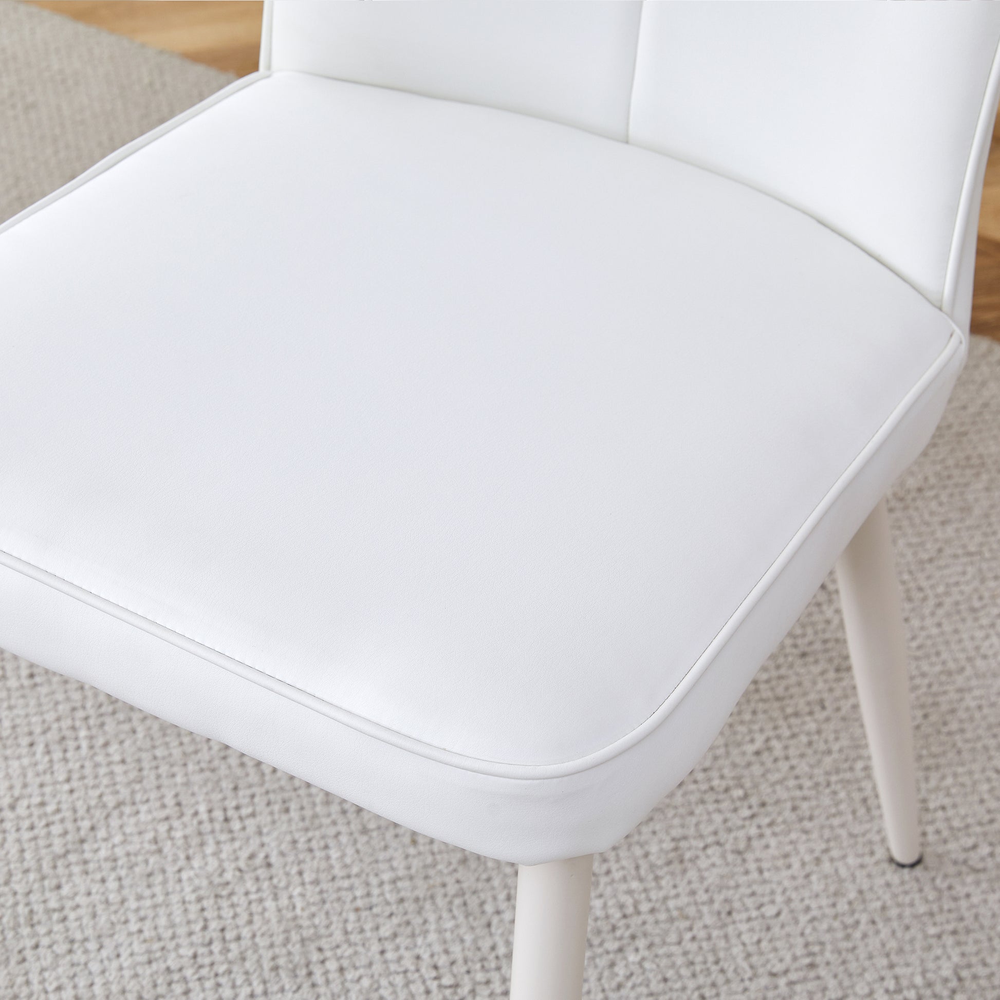 Table And Chair Set, Mdf Desktop, White Metal Table Legs, Stable And Beautiful, Suitable For Most Styles Of Home. Modern Simple Dining Table, Comfortable Seating. White Seats 4 Mdf