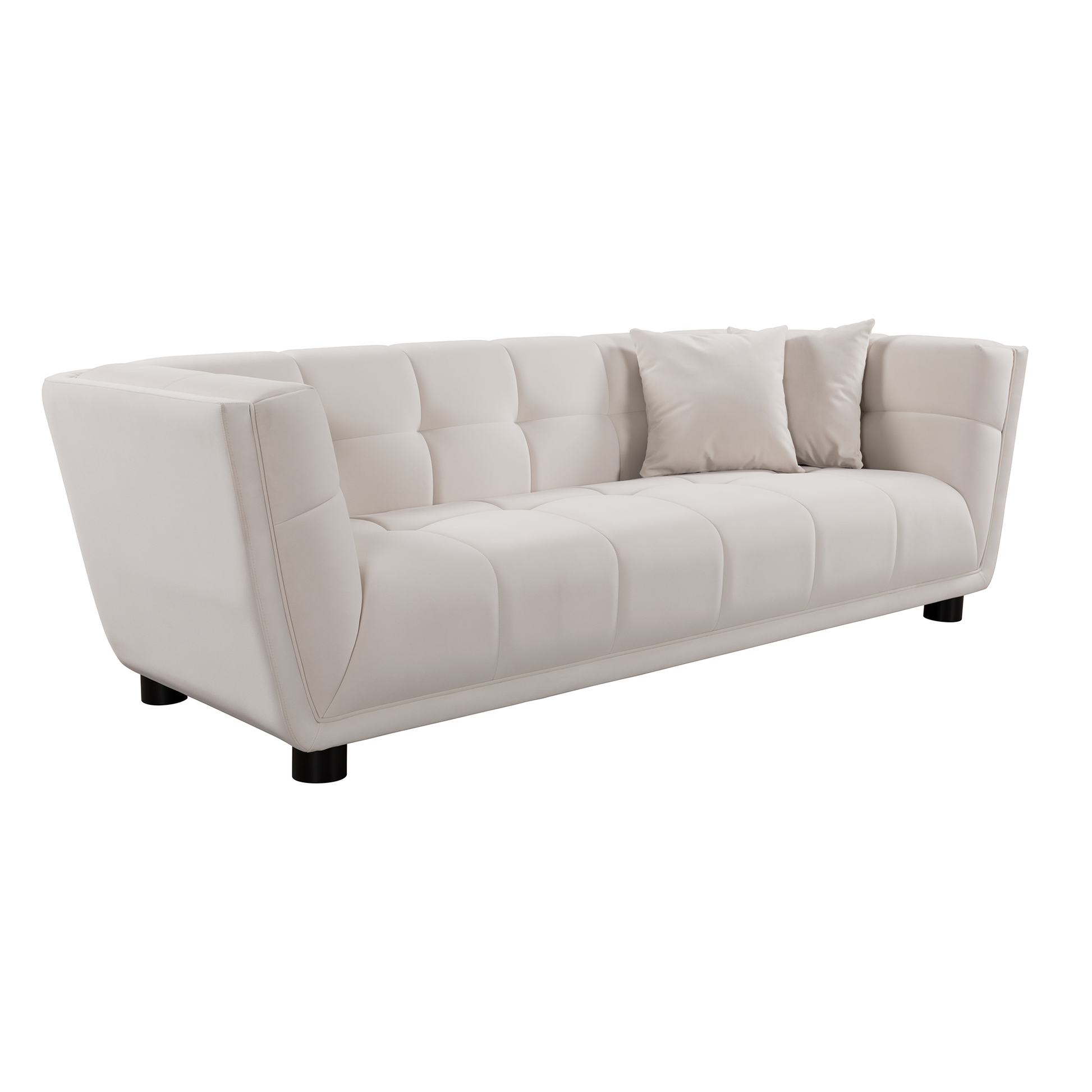 Wks13 Mid Century Modern Style: Simple White Sofa, Small Square Design, Velvet Fabric Texture Smooth, Retro Fashion, Solid Wood Feet, 2 People Design White Retro Fabric 2 Seat