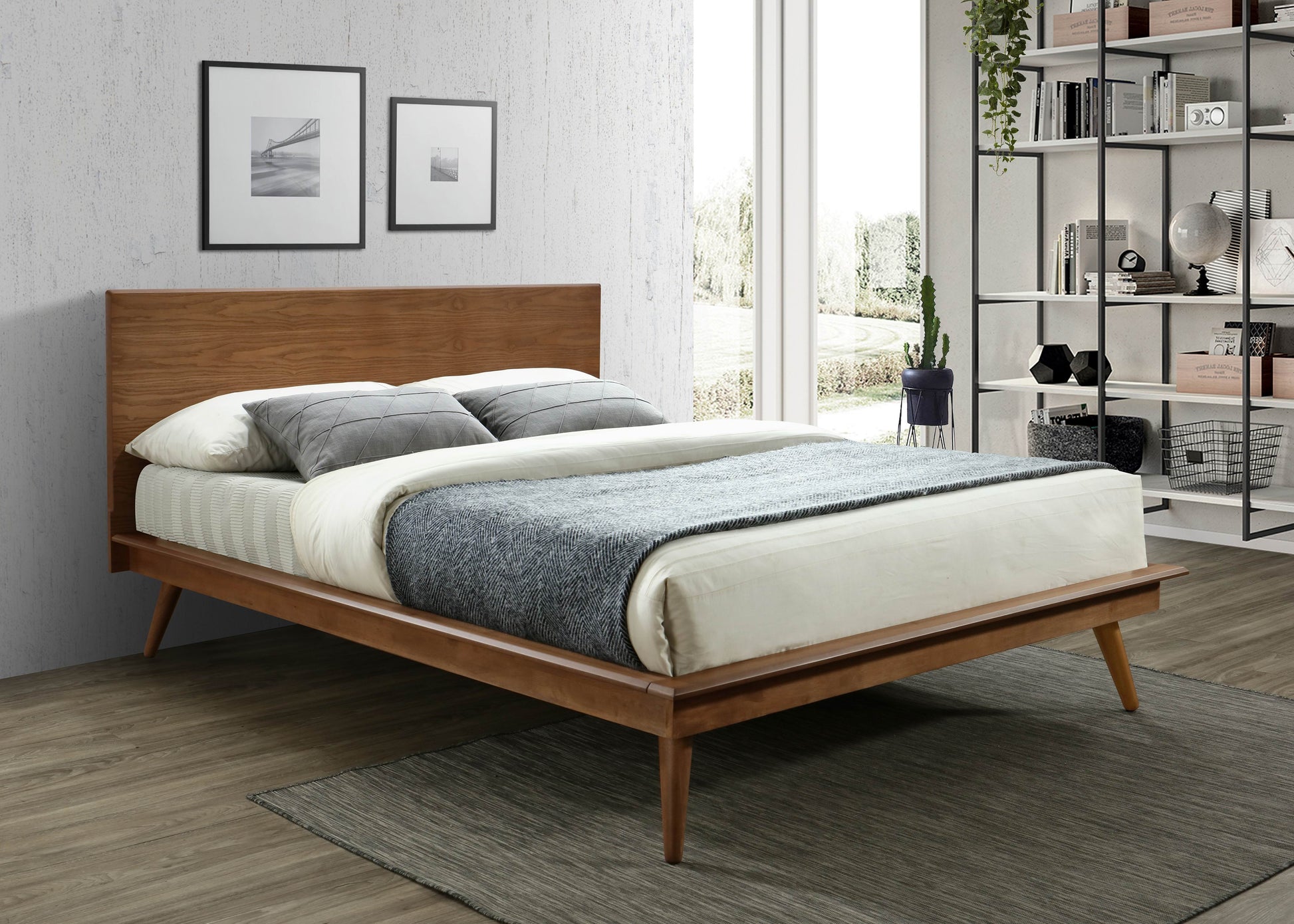 Modern Sleek Design 1Pc Full Platform Bed Durable Brown Wooden Bedroom Furniture Box Spring Not Required Full Brown Wood Bedroom Slat Beds Wood