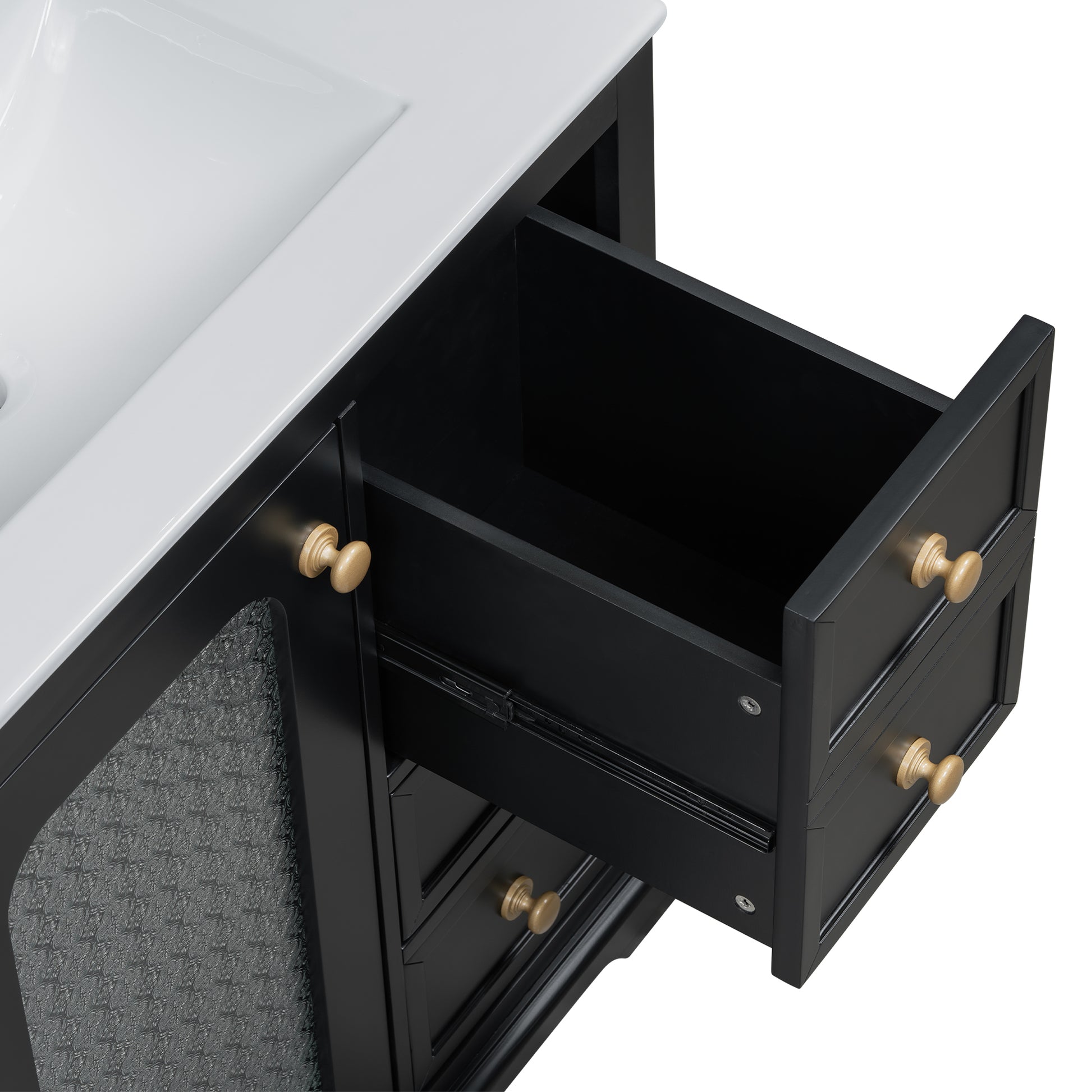 30 Inch Bathroom Vanity With A Soft Close Glass Door, Adjustable Shelves, And Three Drawers Black Bathroom Solid Wood Mdf Glass