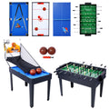 5 In 1 Multi Game Table Billiards, Push Hockey, Foosball, Ping Pong, And Basketball Black Blue Black Mdf Steel