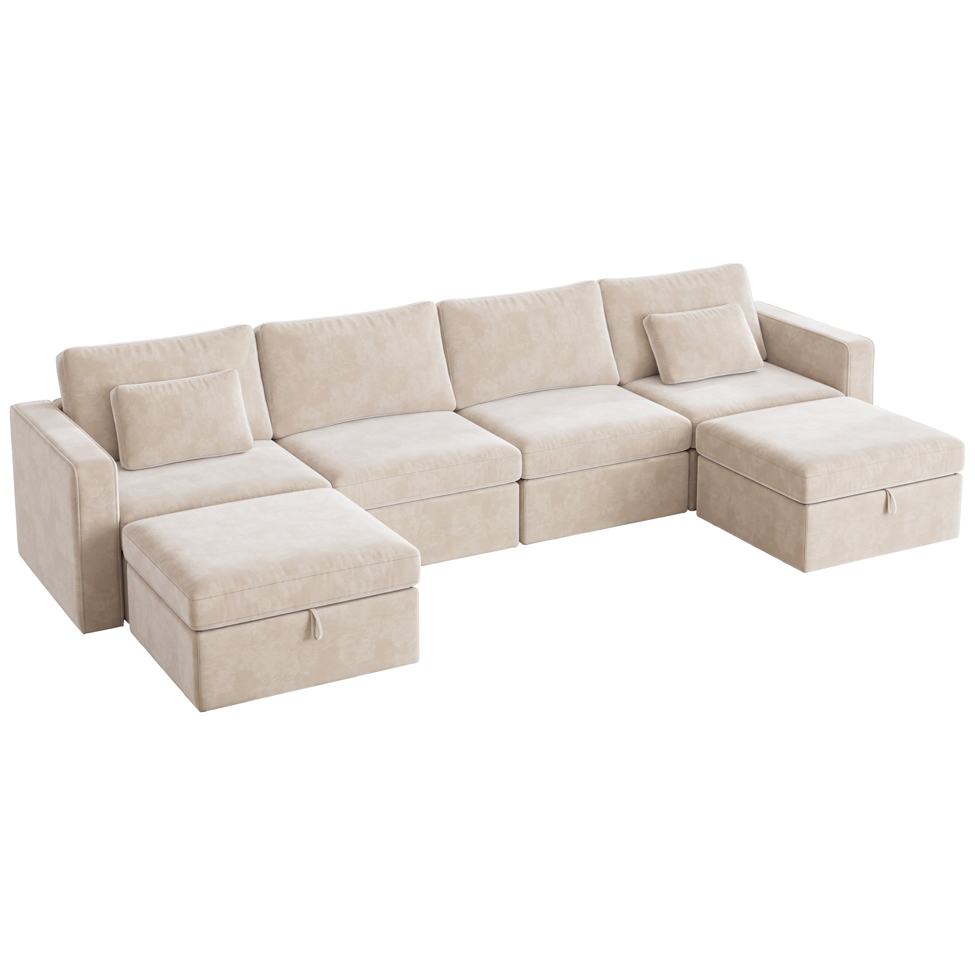 Modern Velvet Modular Sectional Sofa, U Shape Convertible Sofa Set With Pillows, Oversized Sectional Couches With Storage Ottomans For Living Room, Loft, Apartment, Office White 6 Seats White Wood Primary Living Space Medium Duty Pine 6 Seat White Velvet