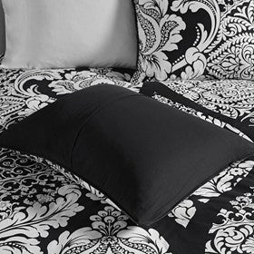7 Piece Cotton Printed Comforter Set Black King King Black Polyester