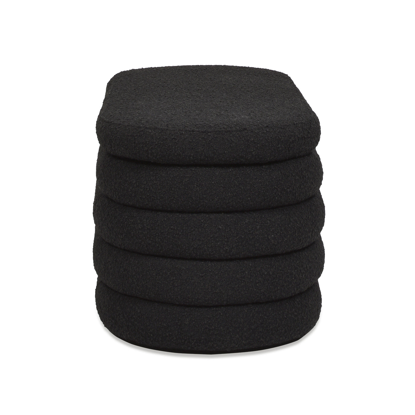 Fuji 49" Upholstered Oval Storage Bench, Ebony Black Boucle Black Foam Boucle