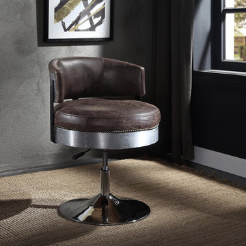 Distress Chocolate And Chrome Adjustable Swivel Stool Chocolate Primary Living Space Modern Leather