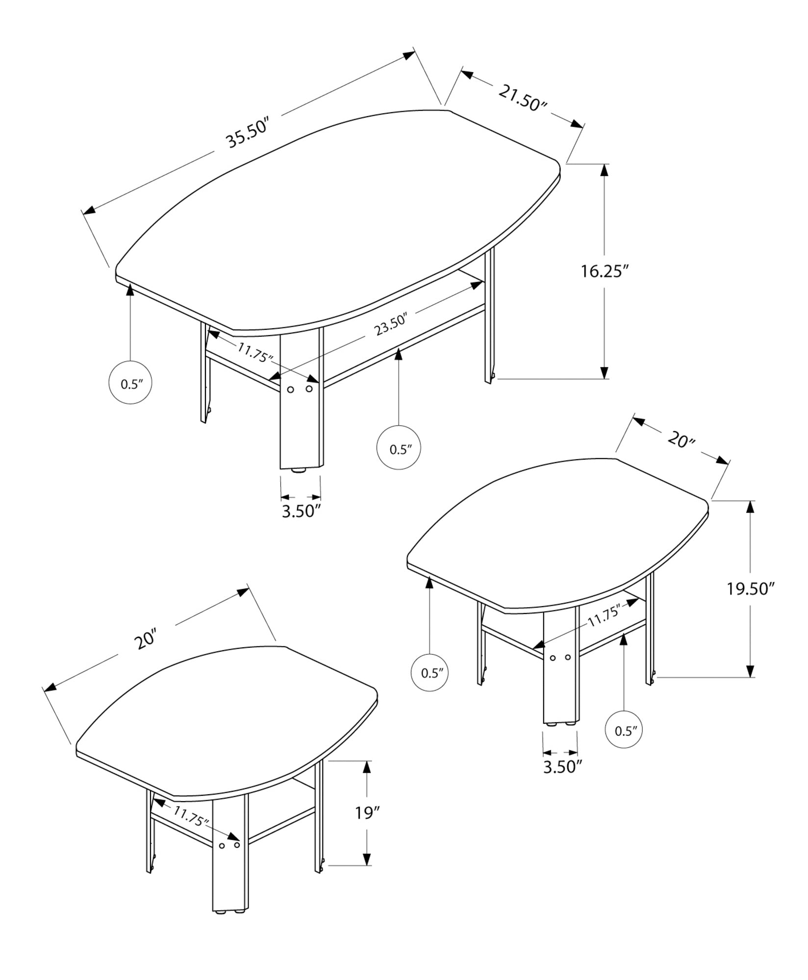 Table Set, 3Pcs Set, Coffee, End, Side, Accent, Living Room, Brown Laminate, Transitional Taupe Particle Board