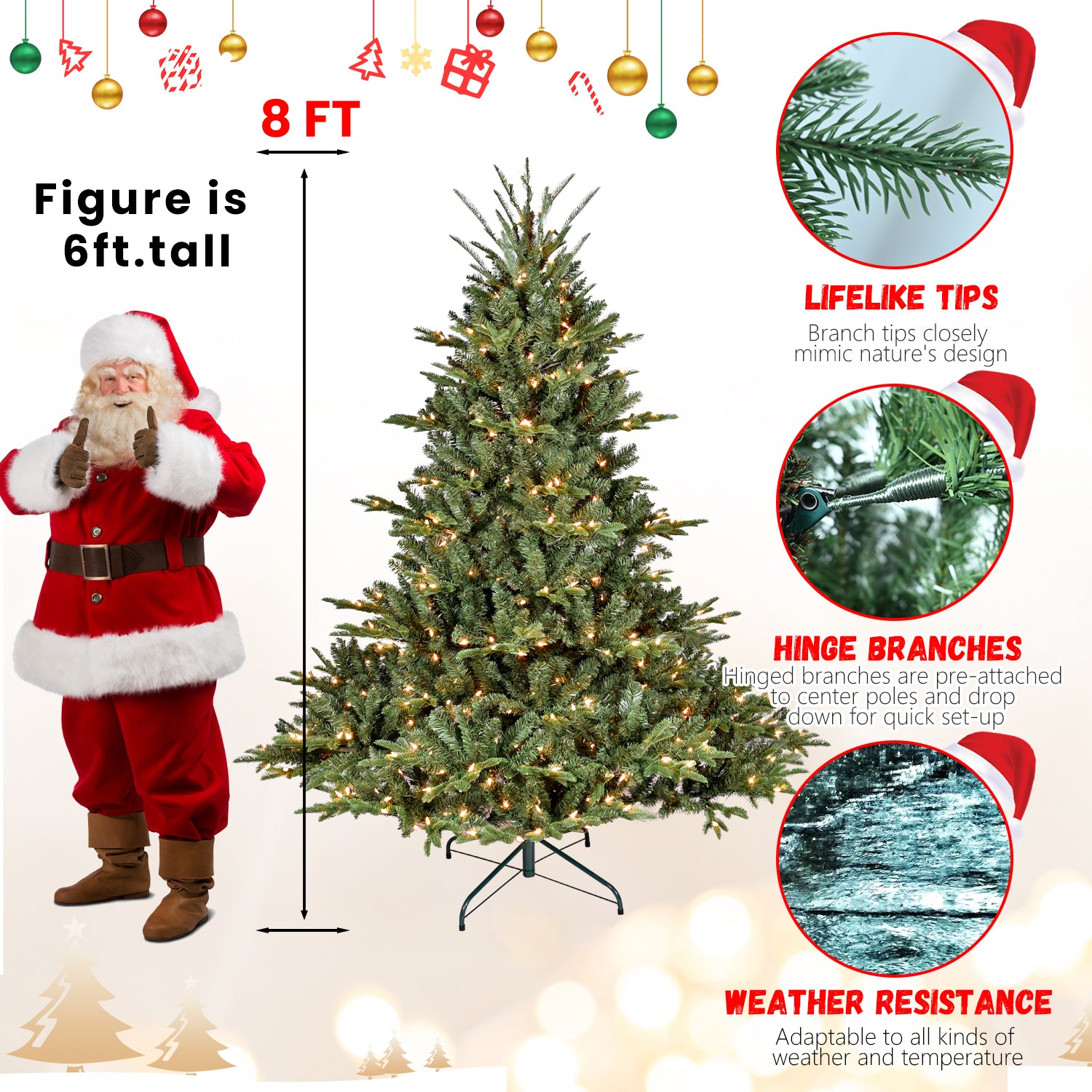 7.5Ft Christmas Tree Simulate Nature Advanced Materials Premium Hinged Spruce Artificial Douglas Firs Tree, Christmas Holiday Party Atmosphere Decoration Year Celebration Pe Pvc Xmas Tree Green