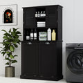 Two Compartment Tilt Out Dirty Laundry Basket Tall Bathroom Cabinet With 2 Adjustable Shelves Black Black Mdf