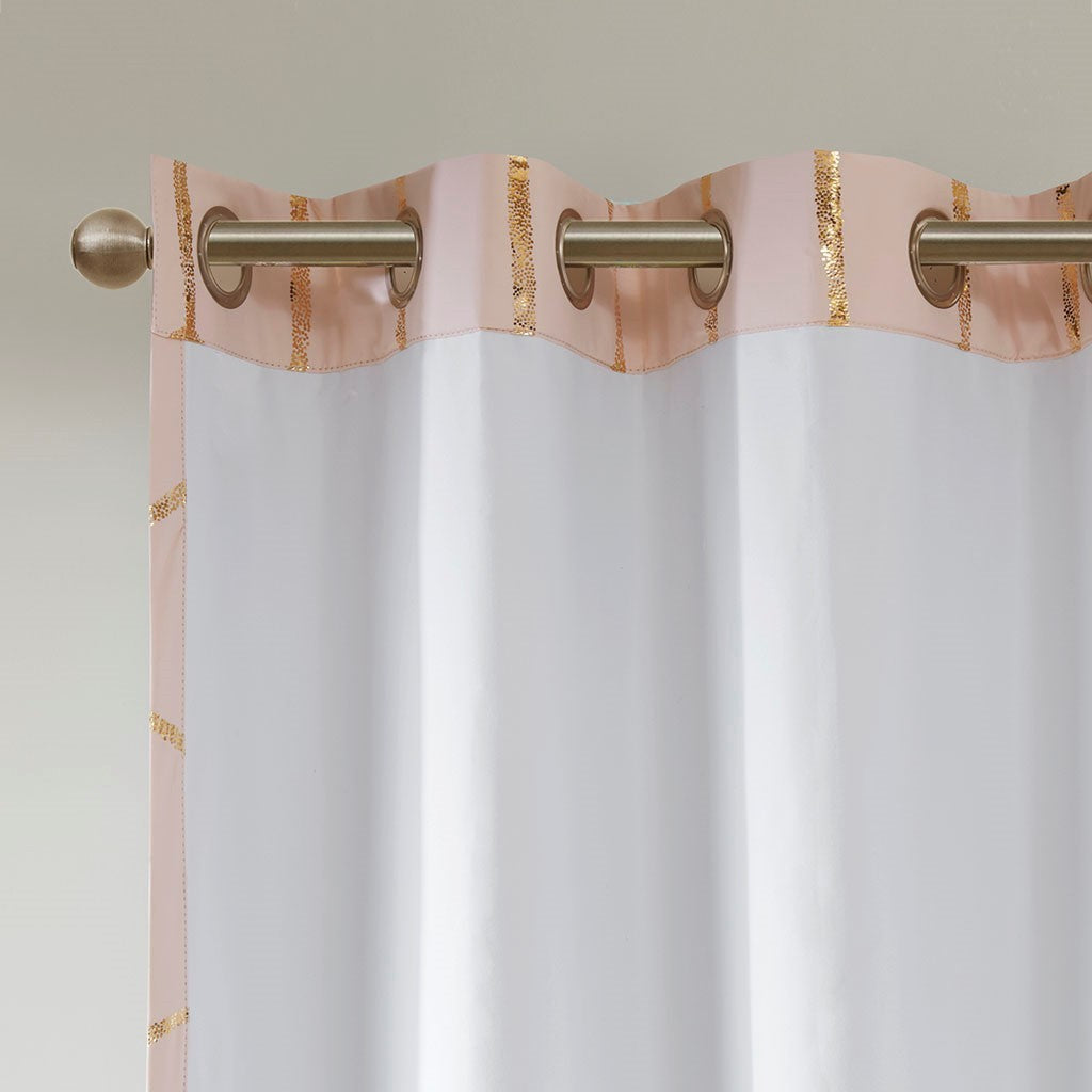 Total Blackout Metallic Print Grommet Top Curtain Panel Only 1 Pc Panel Blush Gold Microfiber