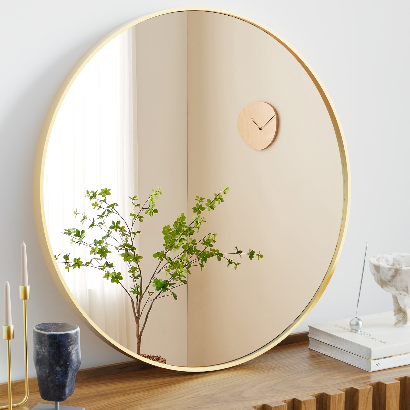 Gold Round Wall Mirror, Bathroom Mirrors For Over Sink, Circle Mirror For Bathroom, Entryway, Bedroom, Vanity 20 Inch Gold Fiberglass