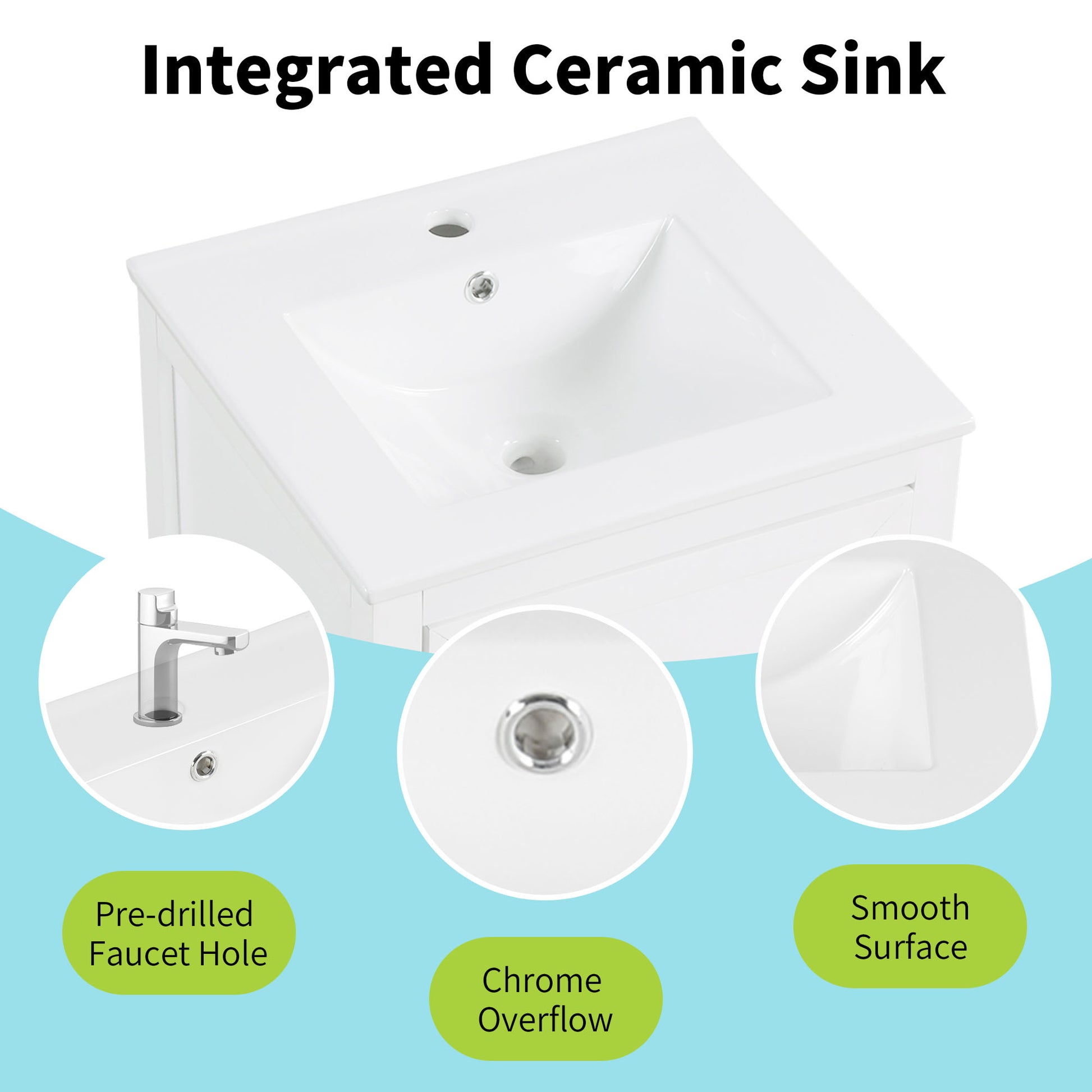 20" Bathroom Vanity With Sink, Bathroom Cabinet With Soft Closing Door, Storage Rack And A Drawer, White White Mdf