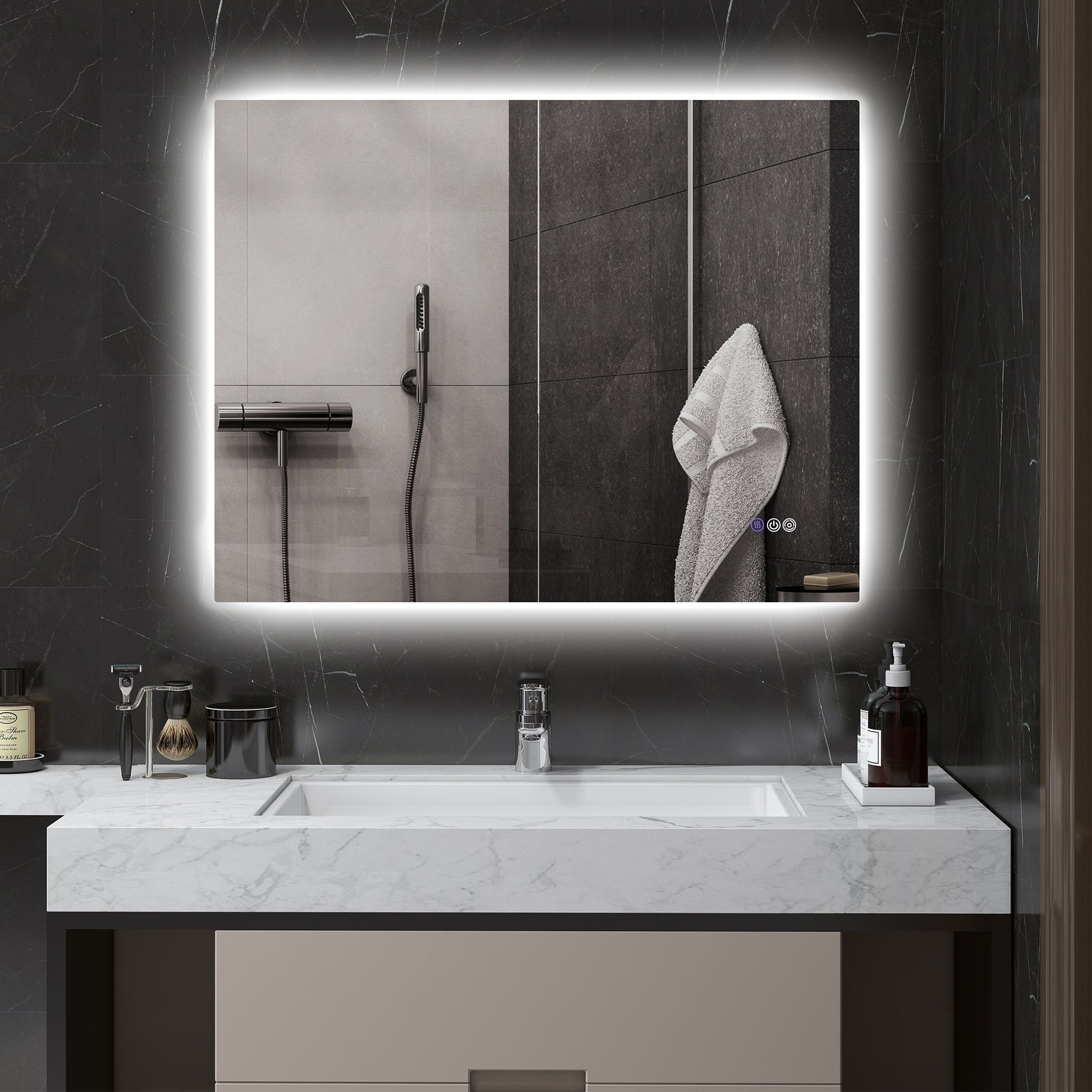 Homcom Led Bathroom Mirror With Lights, 35" X 28" Backlit Led Mirror For Bathroom With Anti Fog, Memory & Infinite Color Temperature, Wall Mounted Dimmable Vanity Mirror, Horizontal Vertical Placement Clear Glass