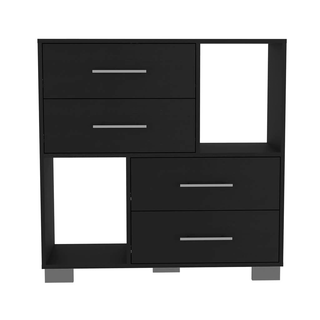 Krista Dresser, Two Open Shelves, Four Drawers Black Black Bedroom Modern Particle Board Particle Board