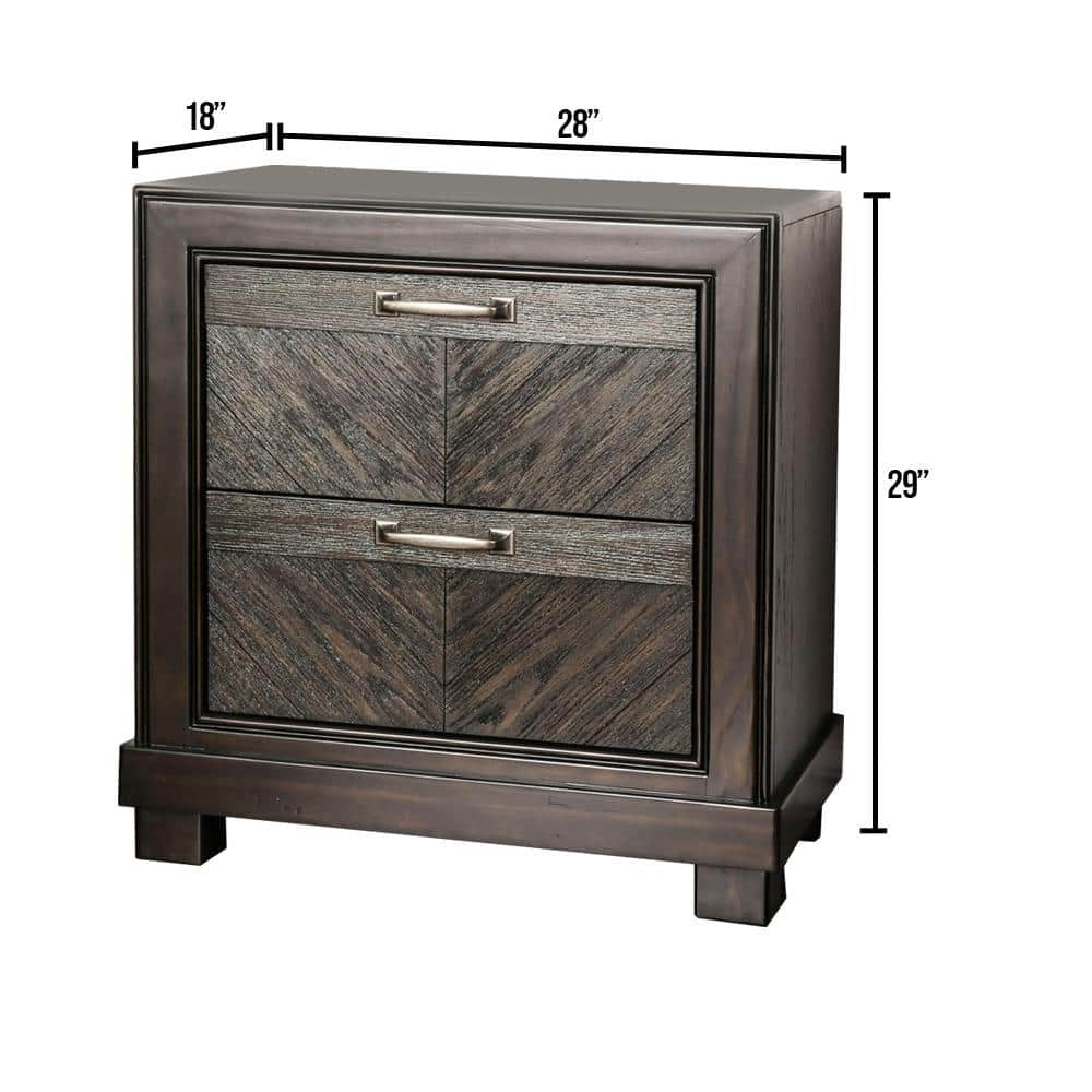 Espresso Color 1Pc Nightstand V Shape Plank Design Bedroom Furniture Bedside Table Nickel Bar Pull Solidwood 2 Storage Drawers Espresso Espresso 2 Drawers Bedroom Bedside Cabinet Contemporary,Modern,Transitional Solid Wood Espresso Solid Wood