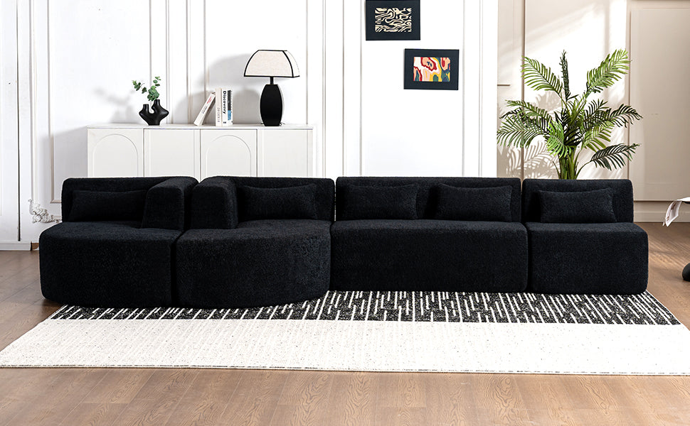 143.7" Upholstered Sofa Free Combined Sofa Couch With Two Chaise Lounge And Five Back Pillows For Living Room, Black Black Foam Polyester 5 Seat