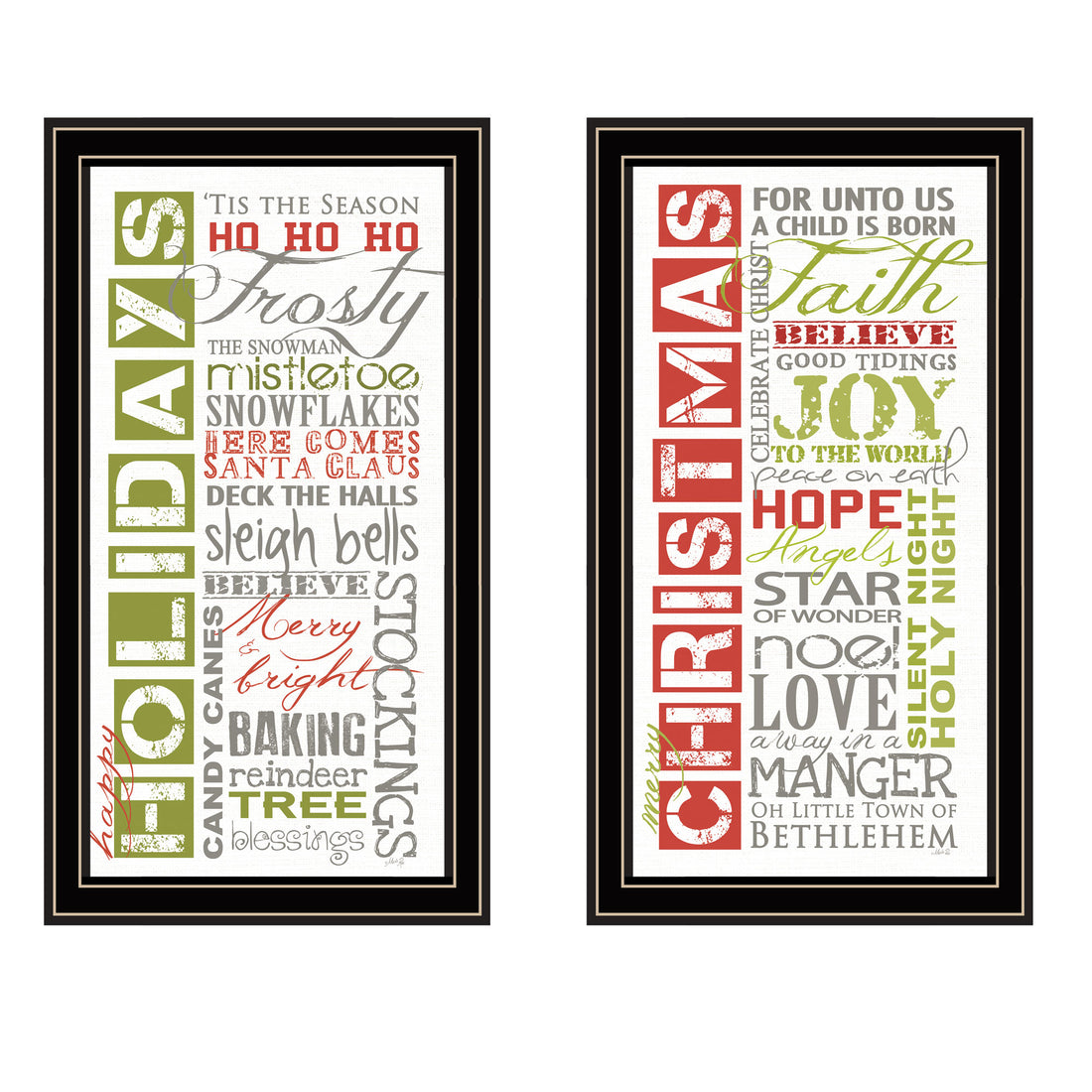 2 Piece Vignette Happy Holidays Black Framed Wall Art For Living Room, Bedroom Wall Art Print For Home Decor By Marla Rae Multicolor Wood Paper