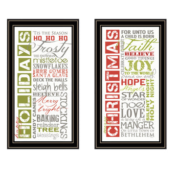 2 Piece Vignette Happy Holidays Black Framed Wall Art For Living Room, Bedroom Wall Art Print For Home Decor By Marla Rae Multicolor Wood Paper
