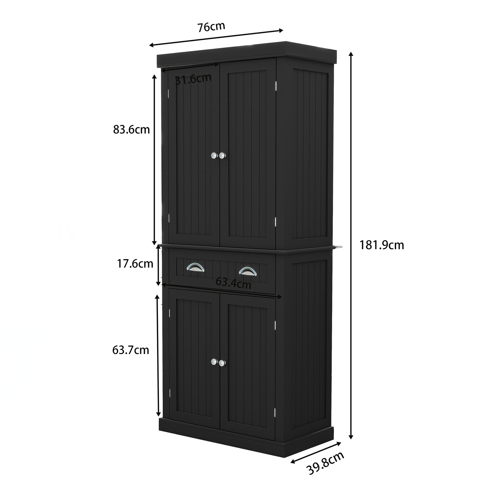 71" Kitchen Pantry Storage Cabinetwith 4 Doors, Drawer, 2 Adjustable Shelves, Freestanding Cupboard For Dining Room Living Room, Laundry Black Black Mdf