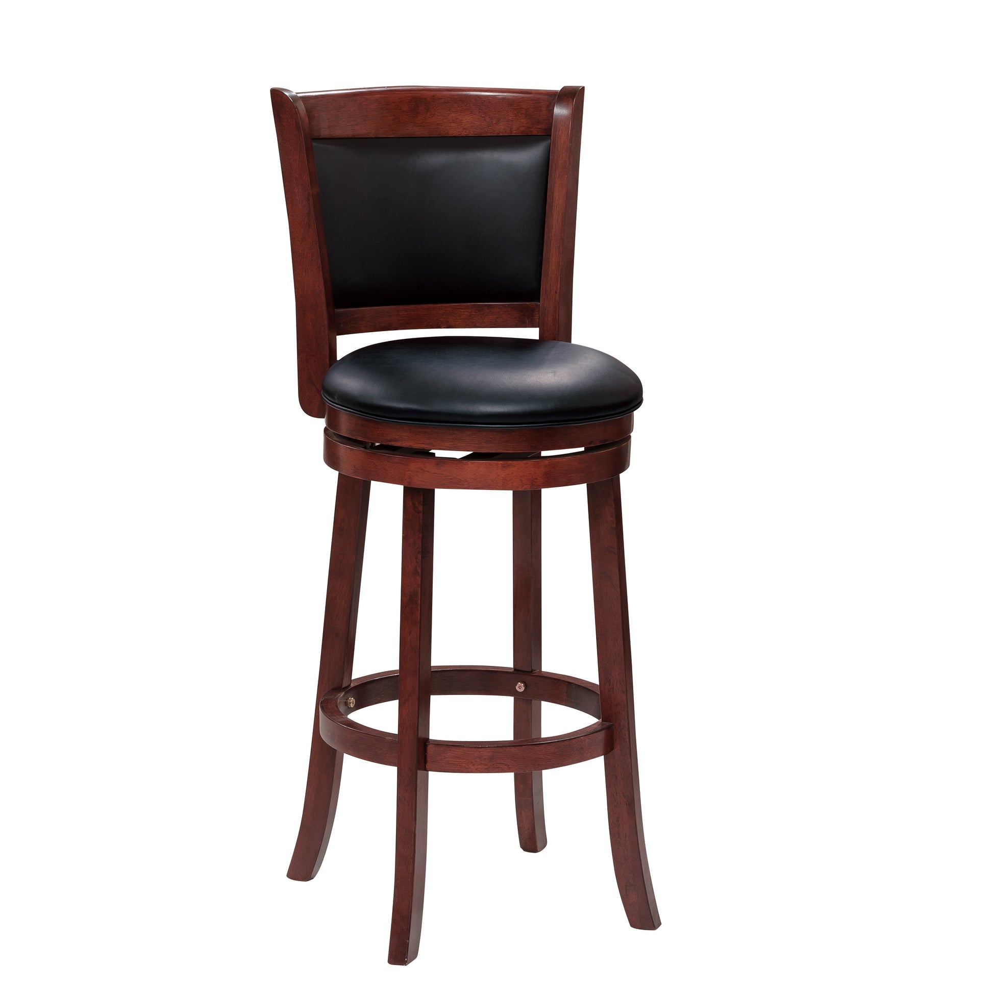 Comfortable Swivel Pub Height Chair 1Pc Dark Cherry Finish Faux Leather Upholstery Solid Wood Furniture, Swivel Bar Chair Cherry Solid Back Solid Wood