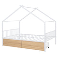 Full Size Metal House Bed With Two Drawers, White Full White Metal