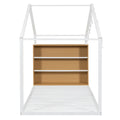 Twin Size Metal Bed House Bed Frame With Shelves And Lights, White Twin White Metal & Wood