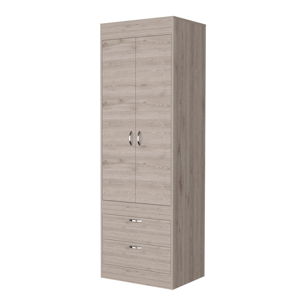 Alabama Armoire, One Large Cabinet, Two Drawers Light Gray Bedroom Contemporary Pine Melamine Engineered Wood