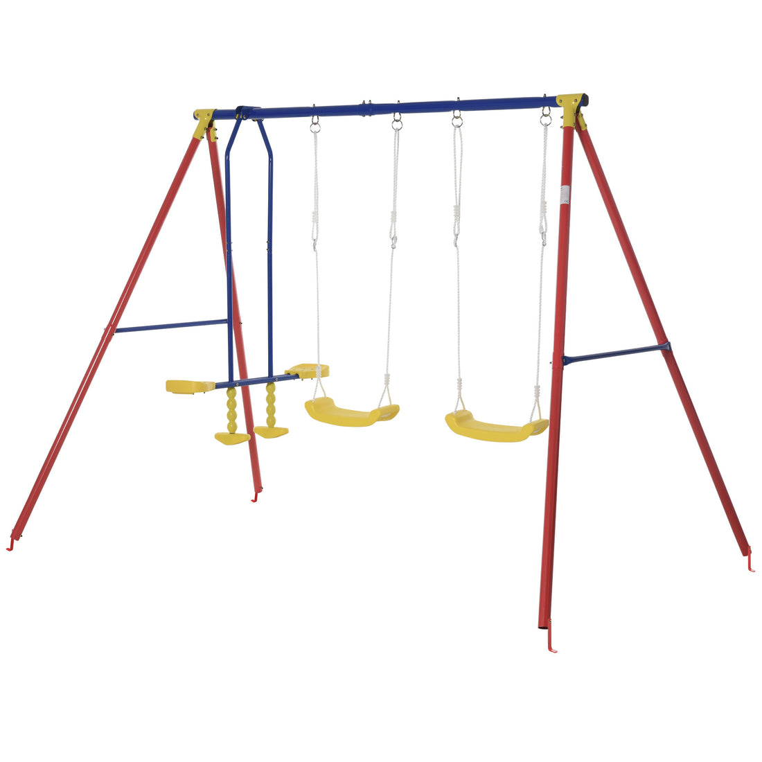 Outsunny Metal Swing Set With Glider, Two Swing Seats And Adjustable Height, Outdoor Heavy Duty A Frame Suitable For Playground, Backyard, Multi Color Multicolor Metal