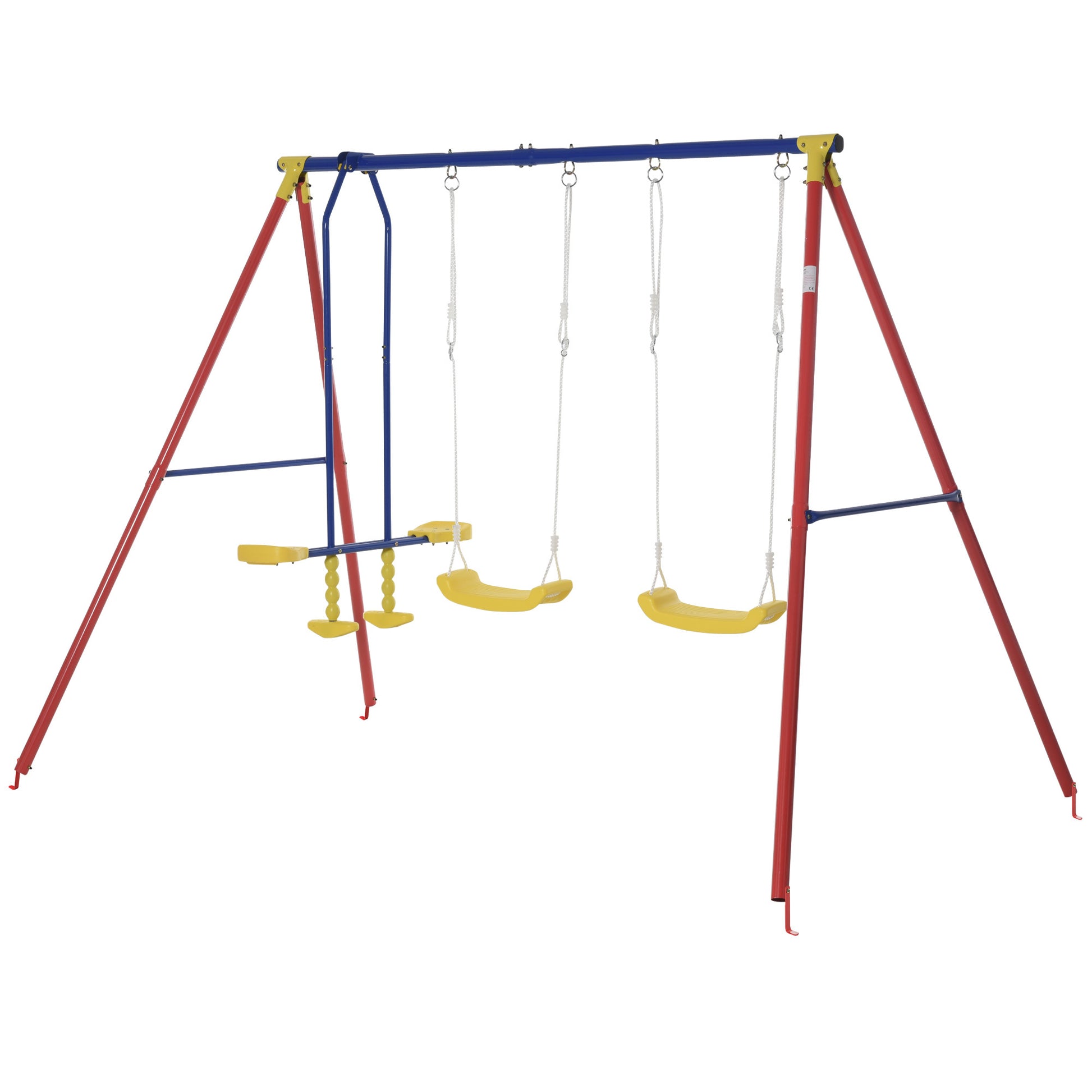 Outsunny Metal Swing Set With Glider, Two Swing Seats And Adjustable Height, Outdoor Heavy Duty A Frame Suitable For Playground, Backyard, Multi Color Multicolor Metal